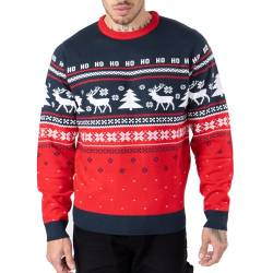 NOROZE Herren Weihnachtspullover Weihnachten Pullover Faire Insel Weihnachtsbaum Rentier Schneeflocken Hoho Neuheit Strickpullover Sweater Jumper (L, Hoho Rentierbaum Marine) von NOROZE