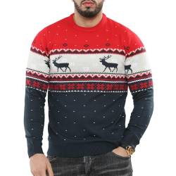 NOROZE Herren Weihnachtspullover Weihnachten Pullover Faire Insel Weihnachtsbaum Rentier Schneeflocken Hoho Neuheit Strickpullover Sweater Jumper (L, Schneeflocken Rentier Marine) von NOROZE