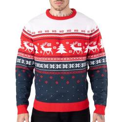 NOROZE Herren Weihnachtspullover Weihnachten Pullover Faire Insel Weihnachtsbaum Rentier Schneeflocken Hoho Neuheit Strickpullover Sweater Jumper (M, Hoho Rentierbaum Rot) von NOROZE