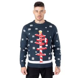 NOROZE Herren Weihnachtspullover Weihnachten Pullover Xmas Weihnachtsmann Santa Zum Pub Rentier Neuheit Unisex Strickpullover Jumper Oberteil (XL, to The Pub Umfrage Marine) von NOROZE