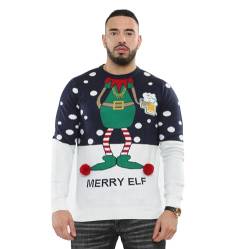 NOROZE Herren Weihnachtspullover Weihnachten Pullover Xmas Weihnachtsmann Santa Zum Pub Rentier Neuheit Unisex Strickpullover Jumper Oberteil (XXL, Merry Elf Marine) von NOROZE