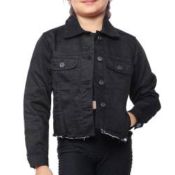 NOROZE Jeansjacke für Mädchen, mit abgenutztem Saum, Trendiger und zerrissener Jeansmantel (7-8 Jahre, Schwarz) von NOROZE