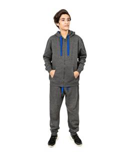 NOROZE Jungen Mädchen Kontrast Fleece Fitnessstudio Sport Joggers Voll Trainingsanzug Set Kinder Kapuzenpullover Oberteil trainingshose Jogginghose Jogginganzug (Anthrazit Blau, 9-10 Jahre) von NOROZE