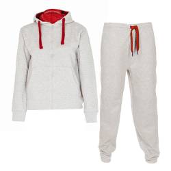 NOROZE Jungen Mädchen Kontrast Fleece Fitnessstudio Sport Joggers Voll Trainingsanzug Set Kinder Kapuzenpullover Oberteil trainingshose Jogginghose Jogginganzug (Grau/Rot, 9-10 Years) von NOROZE