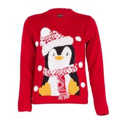 NOROZE Jungen Mädchen Unisex Weihnachten 3D Pullover Kinder Xmas Sankt Schneemann Rentier Pinguin Pullover Pulli (Penguin Rot, 5-6Jahre) von NOROZE