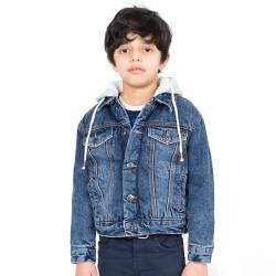 NOROZE Jungen Sherpa Trucker Denimjacke mit Sherpa Fleece Kapuze Kinder Jeansjacke Westlicher Stil Jeans-Mantel (11-12 Jahre, Denim Blau) von NOROZE