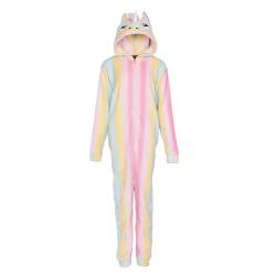 NOROZE Kinder Pyjama Combinaison Mädchen Damen Schlafanzüge Flausch Hase Regenbogen Einhorn Kapuze Alles in einem Mutter Tochter Passend Jumpsuit (13 Jahre, Einhorn Regenbogen) von NOROZE