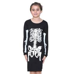 NOROZE Mädchen Halloween Leuchten im Dunkeln Kleid Gruslig Skelett Oberteil Lustig Knochen Tee T-Shirt (11-12 Jahre, Skelett Schwarz) von NOROZE