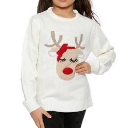 NOROZE Mädchen Weihnachten 3D Pullover Kinder Vogel Rentier Retro Pullover Sweater Pulli (Rentier Beige, 5-6 Jahre) von NOROZE