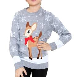 NOROZE Mädchen Weihnachten 3D Pullover Kinder Vogel Rentier Retro Pullover Sweater Pulli (Rentier Grau, 7-8 Jahre) von NOROZE