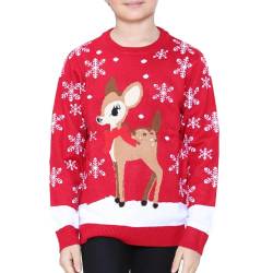 NOROZE Mädchen Weihnachten 3D Pullover Kinder Vogel Rentier Retro Pullover Sweater Pulli (Rentier Rot, 11-12 Jahre) von NOROZE