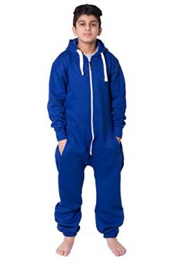 NOROZE Onesie Jumpsuit Weihnachts-Pyjama für Jungen Einteiler einfarbig Fleece-Einteiler mit Kapuze für Mädchen Schlafanzug Overall für Kinder Unisex (11-12 Jahre, Blau) von NOROZE