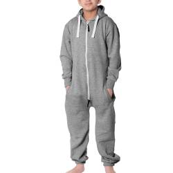 NOROZE Onesie Jumpsuit Weihnachts-Pyjama für Jungen Einteiler einfarbig Fleece-Einteiler mit Kapuze für Mädchen Schlafanzug Overall für Kinder Unisex (13 Jahre, Anthrazit) von NOROZE