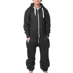 NOROZE Onesie Jumpsuit Weihnachts-Pyjama für Jungen Einteiler einfarbig Fleece-Einteiler mit Kapuze für Mädchen Schlafanzug Overall für Kinder Unisex (13 Jahre, Schwarz) von NOROZE