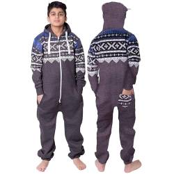 NOROZE Unisex Kinder Jungs Mädchen Azteken Fleece Kapuzen Onesie Jumpsuit (11/12 Jahre, Azteken Anthrazit) von NOROZE