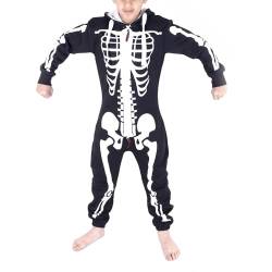 NOROZE Unisex Kinder Jungs Mädchen Skeleton Halloween Fleece Kapuzen Onesie Jumpsuit 2-13 Jahre (5/6 Jahre, Schwarz) von NOROZE
