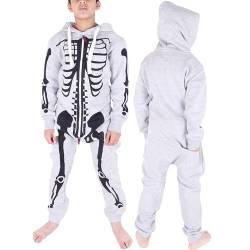 NOROZE Unisex Kinder Jungs Mädchen Skeleton Halloween Fleece Kapuzen Onesie Jumpsuit 2-13 Jahre (7/8 Jahre, Silber Grau) von NOROZE