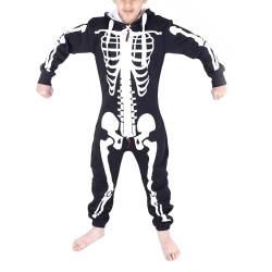 NOROZE Unisex Kinder Jungs Mädchen Skeleton Halloween Fleece Kapuzen Onesie Jumpsuit 2-13 Jahre (9/10 Jahre, Schwarz) von NOROZE