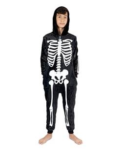 NOROZE Unisex Kinder Skelett Shark Onesie Jungen Pyjama Schlafanzug Halloween Loungewear Super weich Vlies Jumpsuit Spielanzug Overall (11-12 Jahre, Skelett Schwarz) von NOROZE