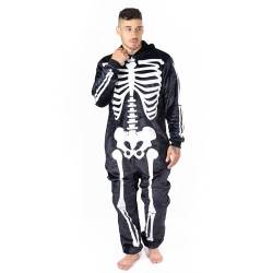 NOROZE Unisex Skelett Shark Onesie Erwachsene Herren Pyjama Schlafanzug Halloween Loungewear Super weich Vlies Jumpsuit Spielanzug Overall (L, Skelett Schwarz) von NOROZE