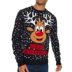 Noroze NOROZE Herren Elch Merry Christmas Pullover Xmas Rentier Elfe Fußball FC Neuheit Pullover, Merry Deer Nvy, Medium von NOROZE