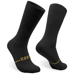 NORTEI Fahrradsocken, Lange Radsocken, MTB, Triathlon, Laufen, Atmungsfähig, Gepolstert, Sportsocken für Radfahren für Herren und Frauen (L, XL, Schwarz) von NORTEI