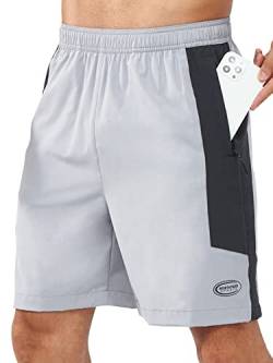 NORTHYARD Sporthose Herren Kurz Sport Shorts Schnelltrocknende Kurze Hosen mit Reißverschlusstasche Leicht Badehose Laufhose Trainingshose für Fitness Basketball, Hellgrau L von NORTHYARD