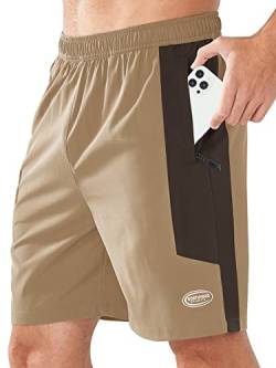 NORTHYARD Sporthose Herren Kurz Sport Shorts Schnelltrocknende Kurze Hosen mit Reißverschlusstasche Leicht Badehose Laufhose Trainingshose für Fitness Basketball, Khaki M von NORTHYARD