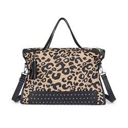 NOTAG Damen Handtasche, Mode Leopardenmuster Umhängetasche Große Schultertasche PU Leder Henkeltaschen mit Quaste (Schwarz) von NOTAG