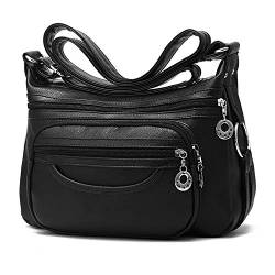 NOTAG Damen Umhängetasche, PU Leder Mehrere Taschen Schultertasche Leicht Handtasche (Schwarz) von NOTAG