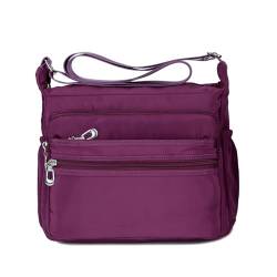 NOTAG Damen Umhängetasche, Wasserdicht Nylon Schultertasche Multi-Tasche Messenger Bag 2 Size (Lila, L) von NOTAG