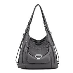 NOTAG Handtasche Damen Multi Tasche PU Leder Hobo Schultertasche 3 in 1 Multifunktionale Rucksack (Grau) von NOTAG