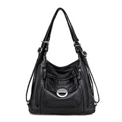 NOTAG Handtasche Damen Multi Tasche PU Leder Hobo Schultertasche 3 in 1 Multifunktionale Rucksack (Schwarz) von NOTAG