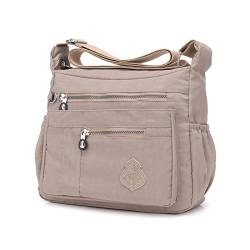 NOTAG Umhängetasche Damen, Casual Schultertasche Mehrere Taschen Leichte Handtasche Wasserdicht Nylon Messenger Bag Reisetasche (Beige) von NOTAG