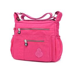 NOTAG Umhängetasche Damen, Casual Schultertasche Mehrere Taschen Leichte Handtasche Wasserdicht Nylon Messenger Bag Reisetasche (Rosenrot) von NOTAG