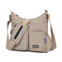 NOTAG Umhängetasche Damen, Leichte Mehrfach-Taschen Schultertasche Damen Wasserdicht Nylon Handtasche Umhängetasche (Beige) von NOTAG