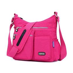 NOTAG Umhängetasche Damen, Leichte Mehrfach-Taschen Schultertasche Damen Wasserdicht Nylon Handtasche Umhängetasche (Rosenrot) von NOTAG