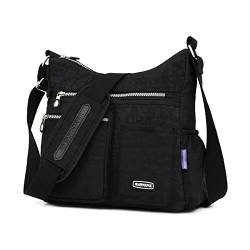 NOTAG Umhängetasche Damen, Leichte Mehrfach-Taschen Schultertasche Damen Wasserdicht Nylon Handtasche Umhängetasche (Schwarz) von NOTAG