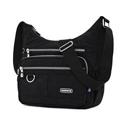 NOTAG Umhängetasche Damen, Leichte Mehrfach-Taschen Schultertasche Wasserdicht Sportliche Umhängetasche Multifunktionale Nylon Handtasche (Schwarz) von NOTAG