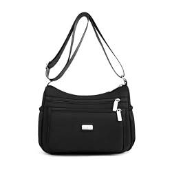 NOTAG Umhängetasche damen, Leichte Casual Schultertasche Multi-Pocket Wasserdicht Nylon Messenger Bags Sporttasche (Schwarz) von NOTAG