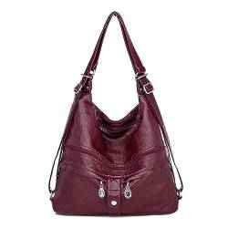 NOTAG Umhängetasche für Frauen, Multi-Tasche PU Leder Crossbody Tasche Multifunktionale Handtaschen für Frauen Cabrio 3 in 1 Rucksack, Rot-neu, Large von NOTAG