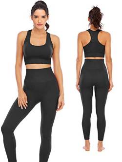 Workout-Sets für Frauen, 2-teilig, hohe Taille, nahtlose Leggings mit gepolstertem, dehnbarem Sport-BH, Yoga-Outfit, Fitnesskleidung - Schwarz - Medium von NOVA ACTIVE