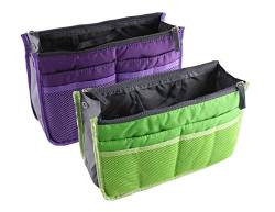 Handtaschenordner, Einlage, Einsatz 12 Taschen groß 28x17x8cm (2 Pack - Grün und lila) von NOVAGO
