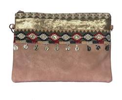 NOVAGO Makeup Pouch, Mehrzweckbeutel, Handtasche, IPad Tablet Tasche mit Schultergurt und handgemachter Dekoration (Pink) von NOVAGO