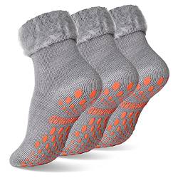 NOVAYARD 3 Paar Stoppersocken Wollsocken mit Innenfrottee Wintersocken Anti Rutsch Haussocken Kuschelsocken für Herren (Dunkelgrau,L) von NOVAYARD