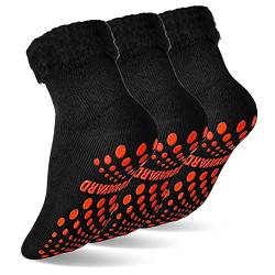 NOVAYARD 3 Paar Stoppersocken Wollsocken mit Innenfrottee Wintersocken Anti Rutsch Haussocken Kuschelsocken für Herren (Schwarz,M) von NOVAYARD