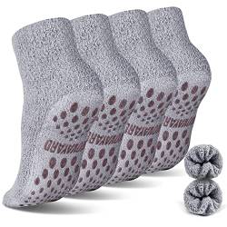 NOVAYARD 4 Paar Stoppersocken Wintersocken Wollsocken Kuschelsocken Krankenhaus Haussocken Antirutschsocken Thermosocken für Herren Damen (Grau,L) von NOVAYARD