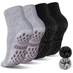 NOVAYARD 4 Paar Stoppersocken Wintersocken Wollsocken Kuschelsocken Krankenhaus Haussocken Antirutschsocken Thermosocken für Herren Damen (Schwarz+Grau,M) von NOVAYARD