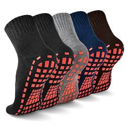 NOVAYARD 5 Paar Rutschfeste Socken Stoppersocken Griff Pilates Krankenhaus Yoga Socken Anti Rutsch Socken für Herren Damen (Schwarz+Grau+Marine+Braun,L) von NOVAYARD