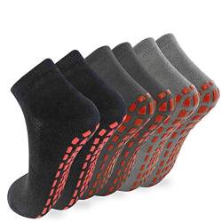 NOVAYARD 6 Paar Yoga Socken Griff Stoppersocken Pilates Fitness Kampfsport Anti Rutsch Socken für Herren Damen (Schwarz+Grau+Dunkelgrau,L) von NOVAYARD